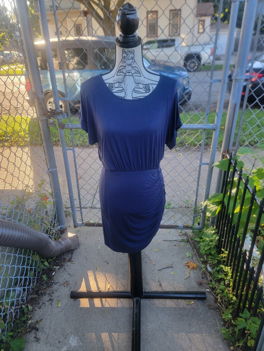 West Kei Navy Blue Modal Ruched Mini Dress Size M Made in USA